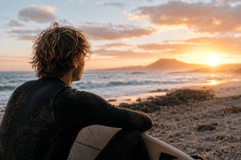 What surfing teaches us. A guy overlooking the water